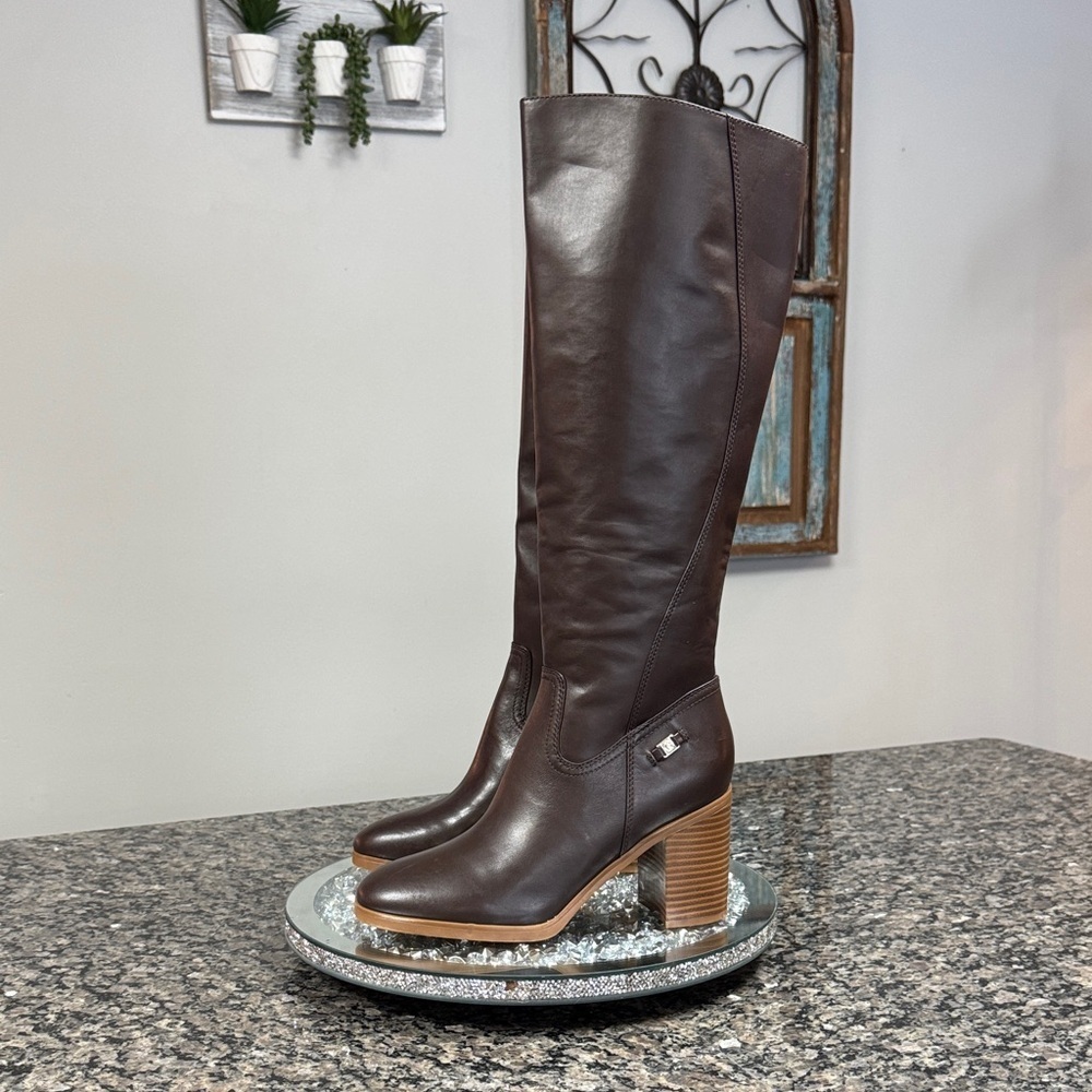Giani Bernini dark brown leather chunky thick Heeled Boots NEW 9